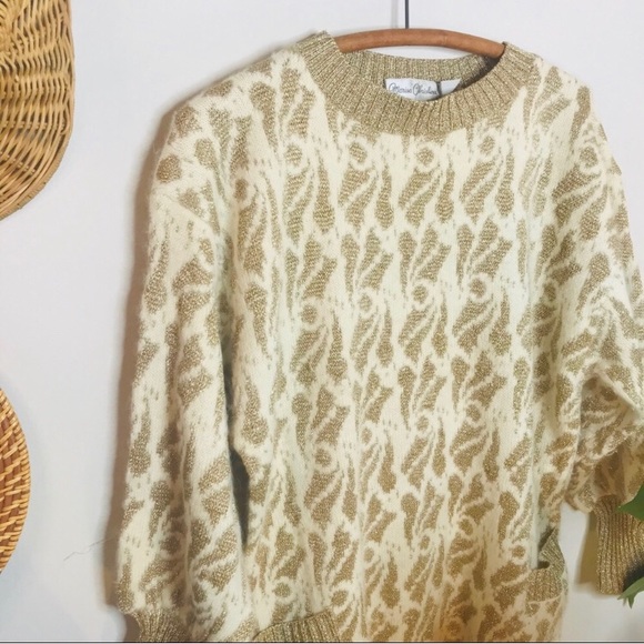 vtg vsco 80s Gold Shimmer Oversized Sweater Tunic - Picture 4 of 11